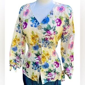 NWT - HESTER & ORCHARD  Linen blend Floral 🌹Button-Up Women's Top